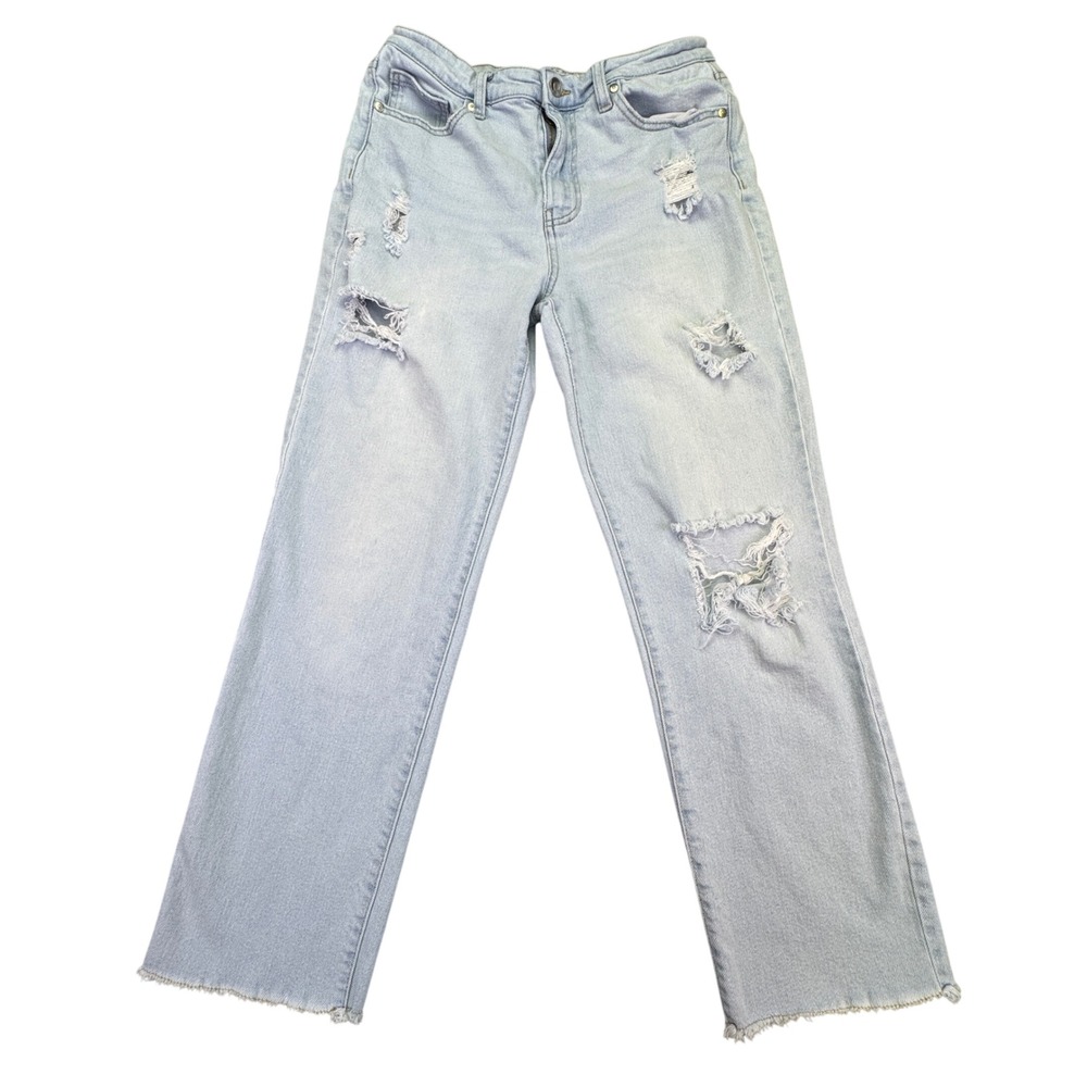 Celebrity Pink Jeans‎ Women's Size 9/29 Light Blue Wash Raw Hem Straight Leg Mom
